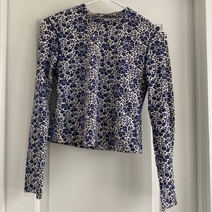 Blue Floral Long Sleeve Swim Shirt